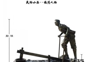 民俗小品搗藥人物銅雕 