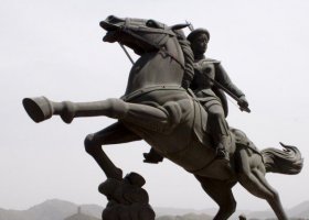 公園騎馬的西方人物景觀銅雕 