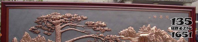 迎客松紅銅壁畫銅浮雕 迎客松雕塑浮雕欄桿鐵藝庭院圖片