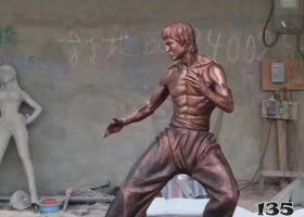 李小龍人物銅雕 李小龍雕塑高清插畫黑白手工
