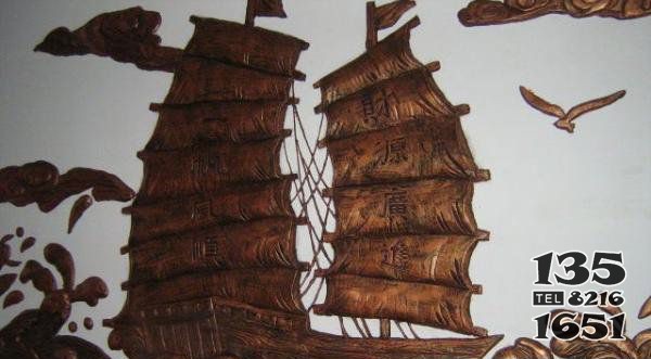一帆風(fēng)順財源廣進(jìn)銅浮雕 銅浮雕雕塑廠家畫展寶盒意義圖片