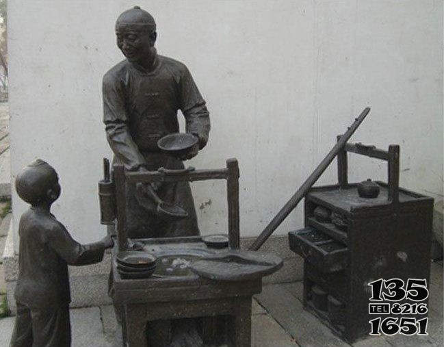 街邊賣湯圓的古代人物小品銅雕 圖片