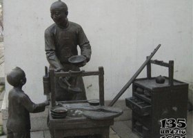 街邊賣湯圓的古代人物小品銅雕 