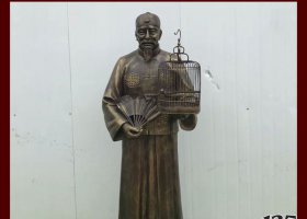 遛鳥的古代人物銅雕 遛鳥雕塑人物老人公園
