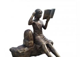 校園看書的人物銅雕 