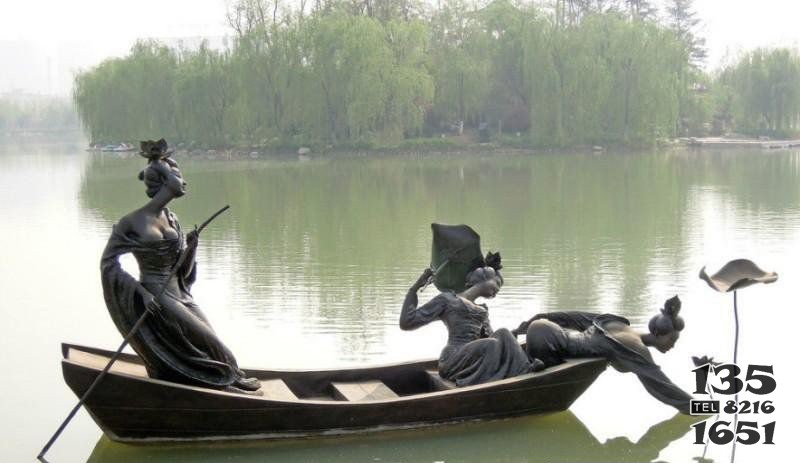 美女采蓮公園景觀銅雕 美女雕塑高清寓意景觀僵尸圖片