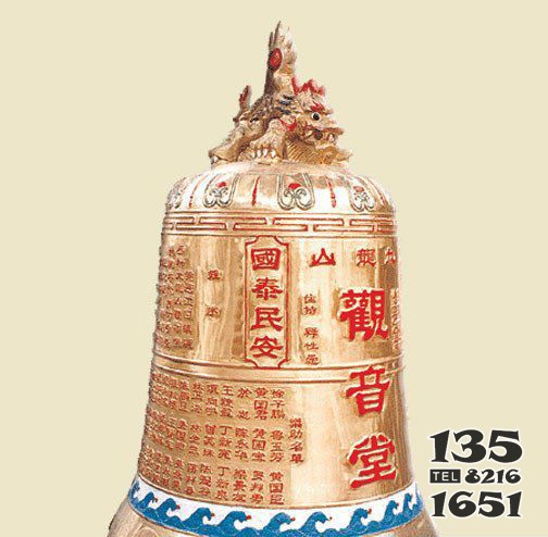 鑄銅鐘寺廟銅雕 銅鐘雕塑鑄銅佛堂方形圖案圖片