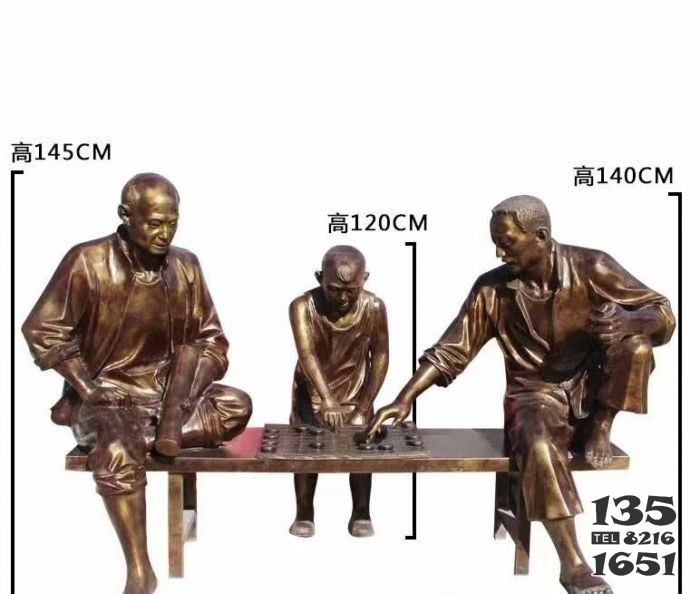 下象棋民俗人物銅雕 下象棋雕塑象棋古人庭院主題圖片