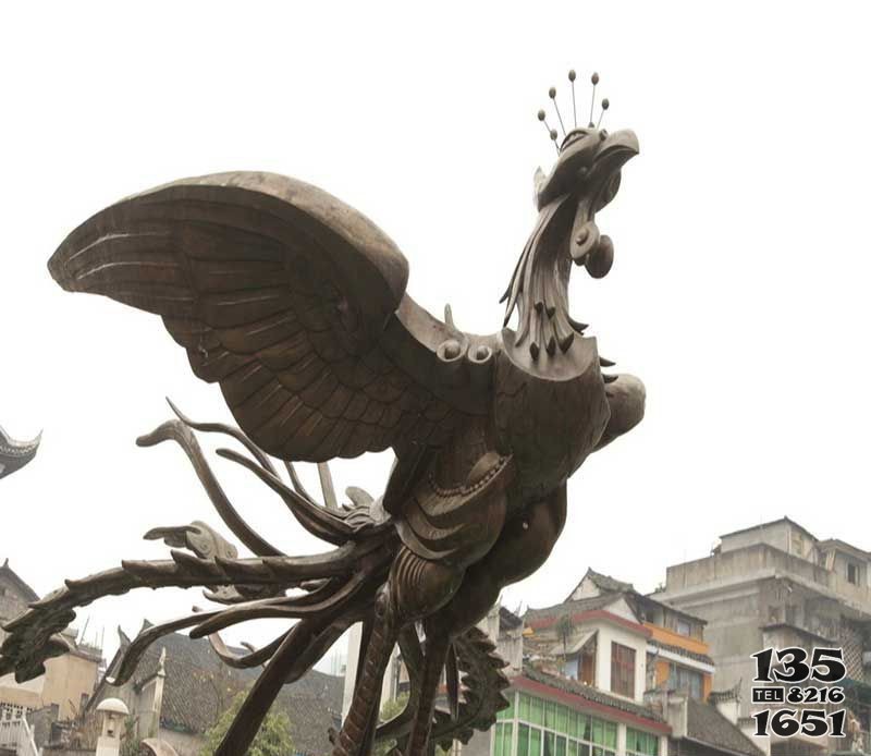 廣場展翅的鳳凰景觀銅雕 鳳凰雕塑廠家形象方位歷史圖片