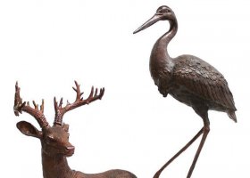 公園鹿仙鶴動(dòng)物銅雕 仙鶴雕塑銅雕模具紅木效果圖