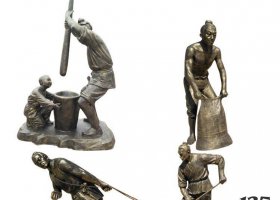 古代民俗人物銅雕 