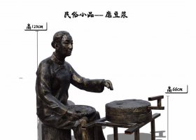 民俗小品磨豆?jié){人物銅雕 磨豆?jié){雕塑搗蒜小磨加工廠青銅
