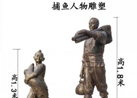 漁文化捕魚人物銅雕 