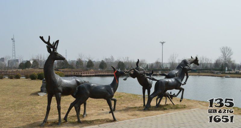 公園鹿動物銅雕 圖片