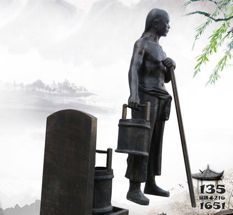 古代打水的人物銅雕 打水雕塑樹脂海報水瓶咖啡圖片