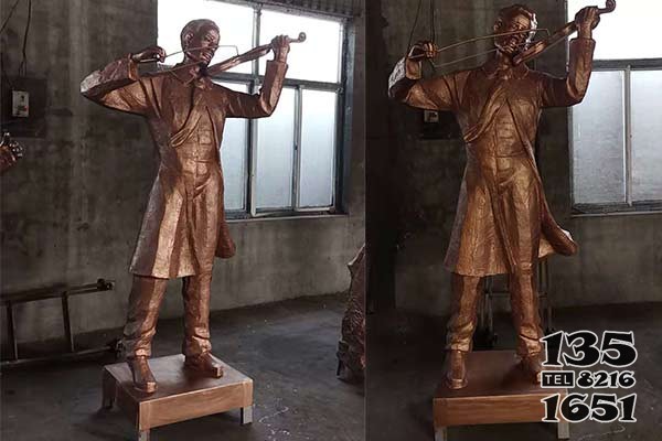 拉小提琴的聶耳銅雕 拉小提琴雕塑小提琴園區(qū)鑄銅造型圖片