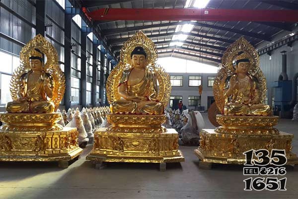 3米西方三圣貼金銅佛像 三圣雕塑公司娘娘名稱銅像圖片