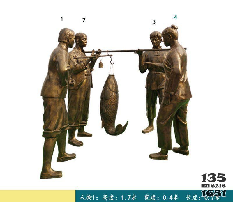 漁文化稱魚人物銅雕 圖片