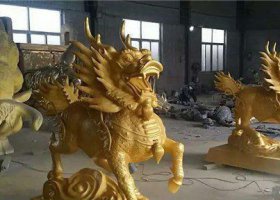 金色麒麟神獸銅雕 麒麟雕塑價格卡通功能相片