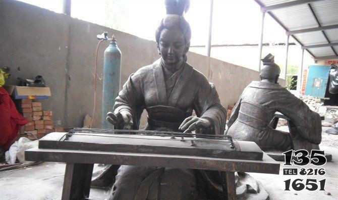 廣場(chǎng)彈古琴古代人物銅雕 古琴雕塑人物青銅教程子期圖片