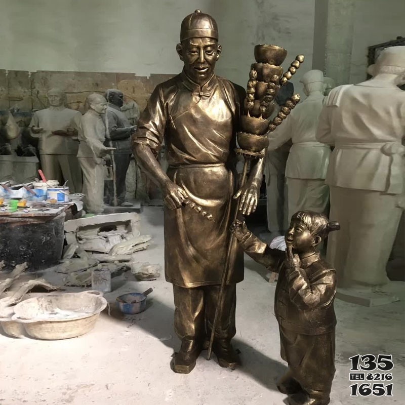 玻璃鋼搗藥制藥文化人物雕塑仿銅古代小孩買糖吃情景雕塑 小孩雕塑噴泉氣球老人魚的圖片