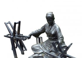 古代紡線人物銅雕 