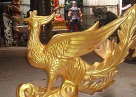玻璃鋼鳳凰仿銅動(dòng)物雕塑 鳳凰雕塑寓意曲線支架羽翼