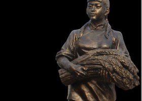 抱著稻谷的女人農(nóng)場人物銅雕 女人雕塑人和老虎男女歐式