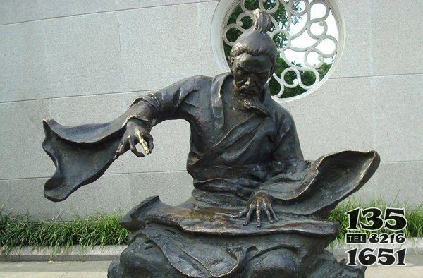 公園古代彈琴人物銅雕 圖片