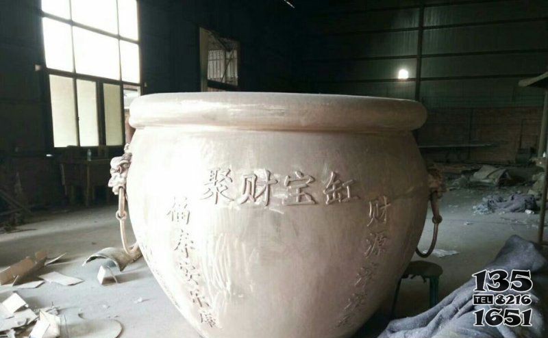 銅雕聚財(cái)水缸雕塑擺件 水缸雕塑大水水泥瀑布浮雕圖片