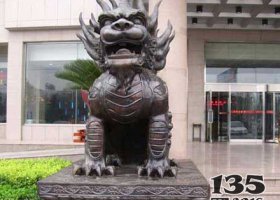 銅雕麒麟 麒麟雕塑價格立柱一角坐像