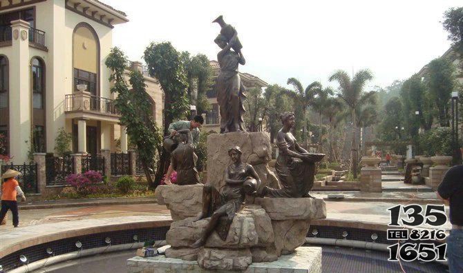 小區(qū)西方美女噴泉人物銅雕 美女雕塑公園歐美植物神話圖片