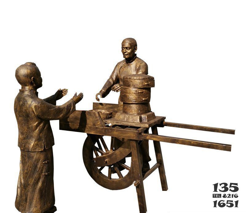 民俗主題賣小吃人物銅雕 小吃雕塑民俗古鎮(zhèn)生產(chǎn)廠街邊圖片