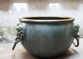 青銅圓形水缸銅雕 水缸雕塑圖片水槽圓形大象