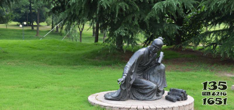 公園研究算術(shù)的古代人物小品銅雕 圖片