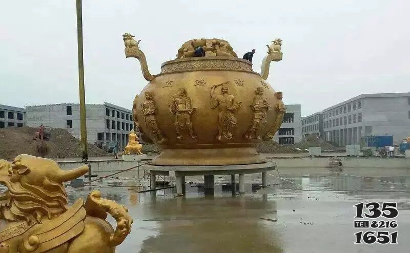 五路財(cái)神聚寶盆寺廟景觀銅雕 聚寶盆雕塑擺件價格銅雕門口圖片