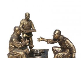 喝酒劃拳小品人物銅雕   