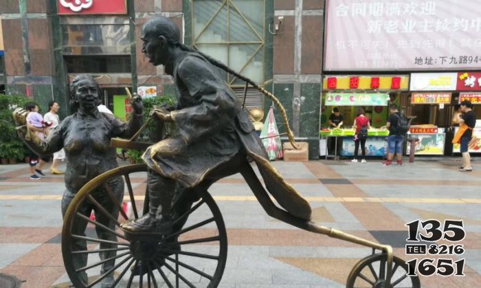 騎獨輪車人物銅雕 獨輪車雕塑胖子大全大型麻袋圖片