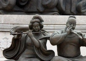 公園吹奏樂(lè)器的唐代人物銅雕 音樂(lè)樂(lè)器