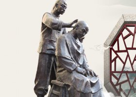 剃頭的古代人物銅雕 