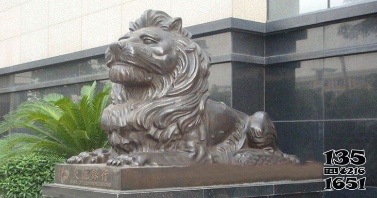 交通銀行門(mén)口西洋獅子銅雕 圖片