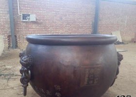 銅雕庭院招財(cái)水缸擺件 水缸雕塑圖片年代文案喜字