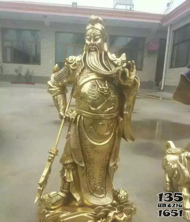 關(guān)公提刀武財神銅雕 關(guān)公雕塑銅雕欄桿公交車泥塑圖片