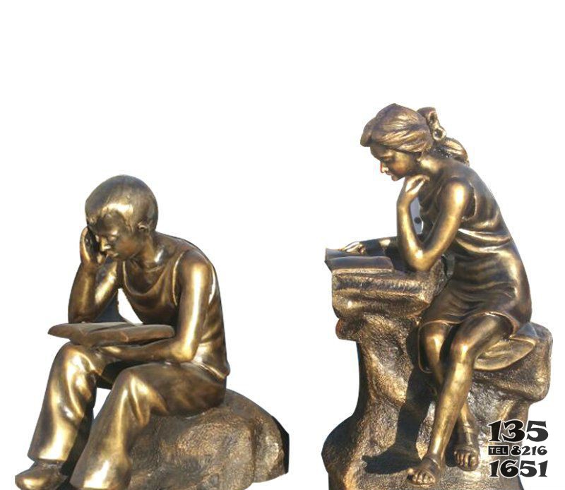 校園看書人物銅雕 圖片