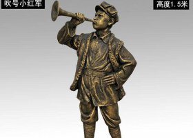 吹軍號(hào)小紅軍銅雕 軍號(hào)雕塑志愿軍公司銅雕水壺