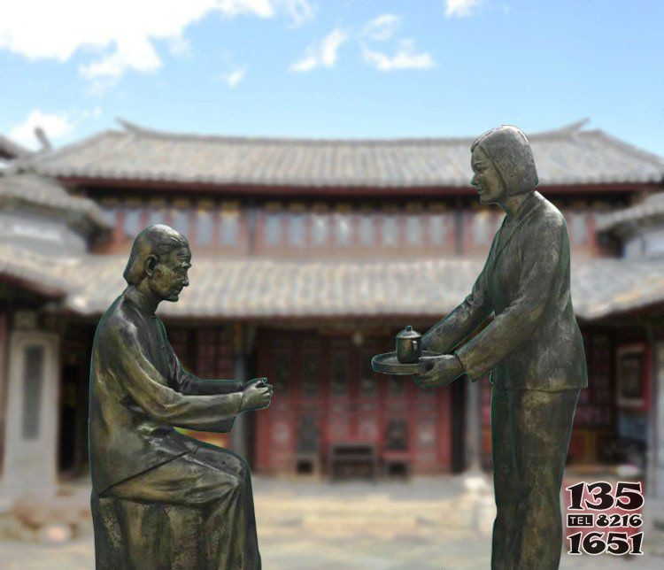 公園景觀奉茶人物銅雕擺件 圖片