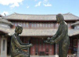 公園景觀奉茶人物銅雕擺件 
