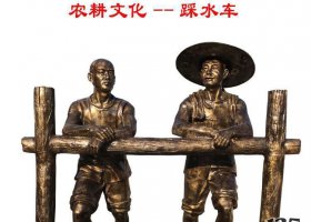 農(nóng)耕主題踩水車人物銅雕 水車雕塑博覽園貴德農(nóng)村少女