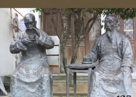 喝茶的古代人物銅雕 