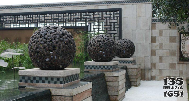 鏤空球小區(qū)玻璃鋼仿銅景觀雕塑 景觀雕塑校園涼亭藝術品人工圖片